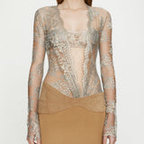 Christopher Esber - Sèpienne Lace Suede Belted Jersey Gown
