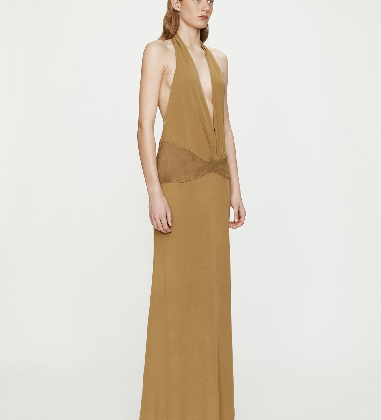 Christopher Esber - Contour Suede Belted Jersey Halter Gown