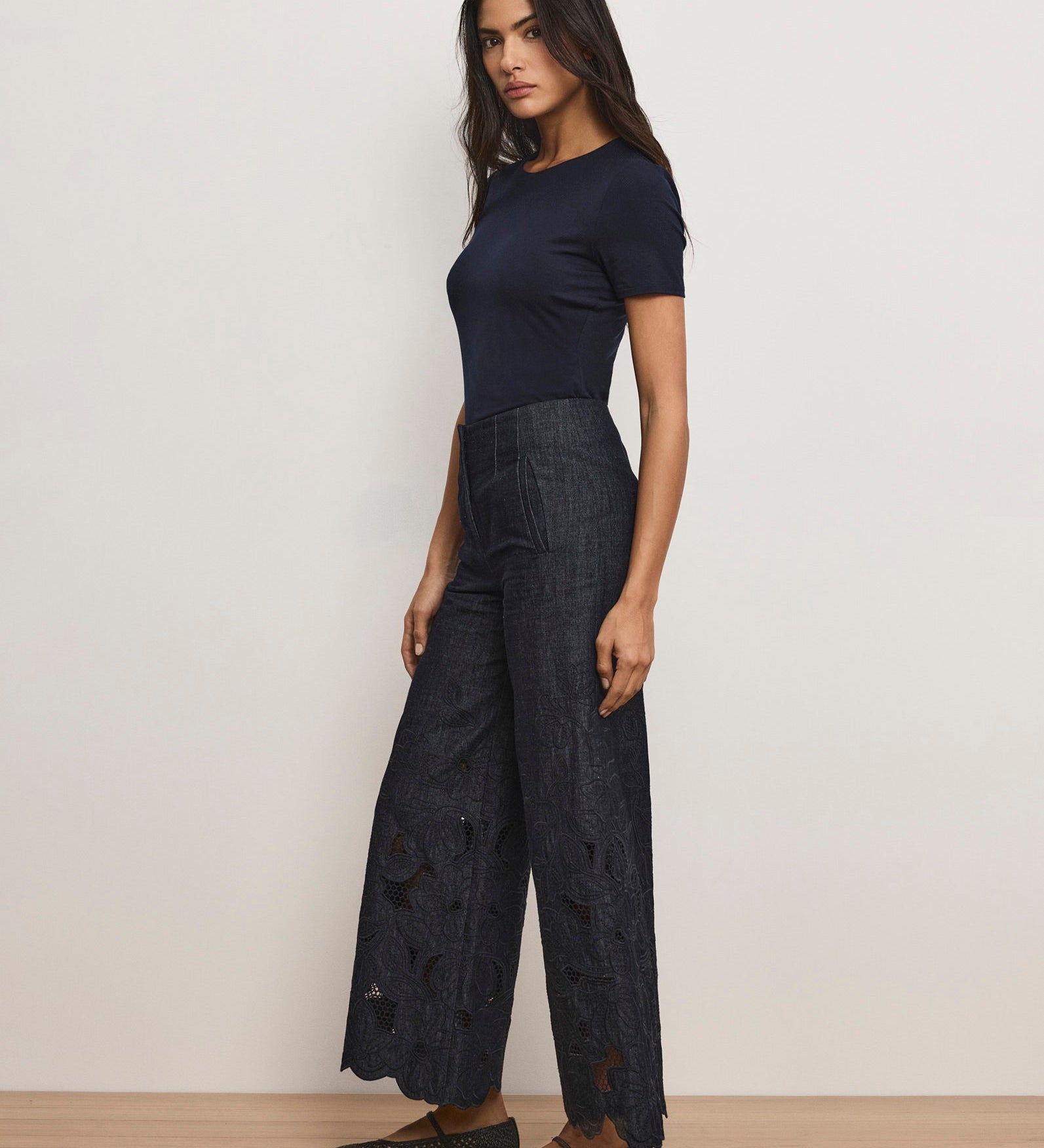 Veronica Beard - Osborne Wide - Leg Eyelet Pant