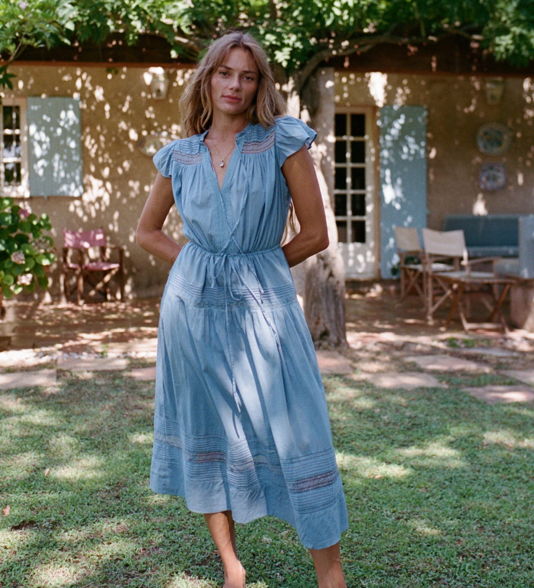 Ciao Lucia - Laurine Cotton Voile Dress Blue