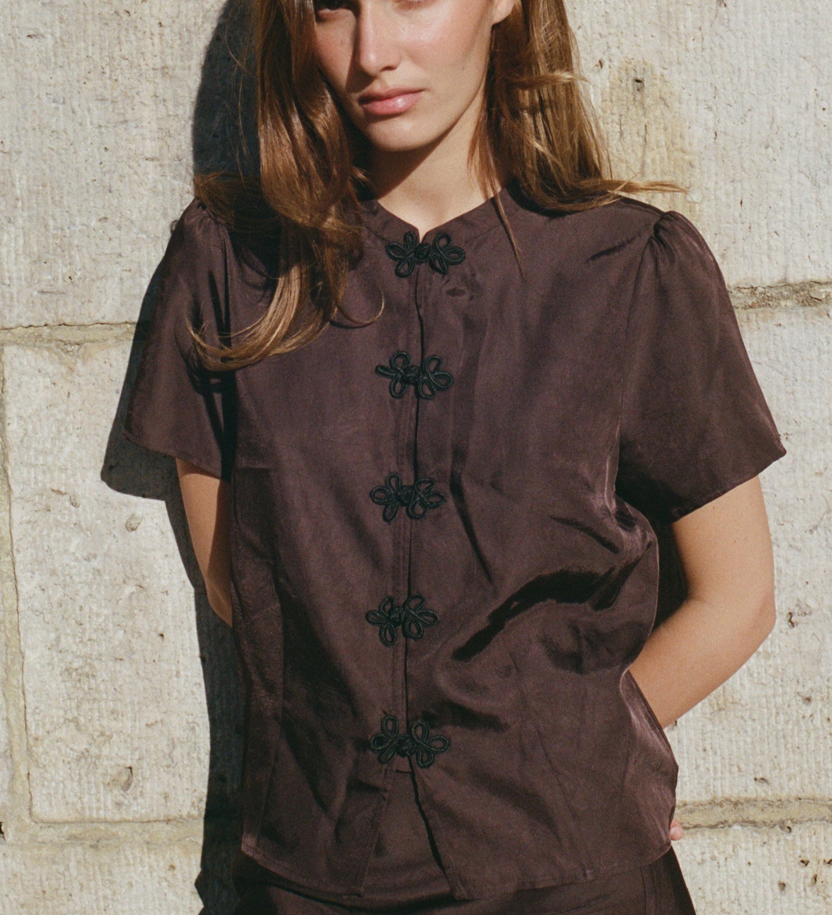 Ciao Lucia - Lousia Brown Satin Top