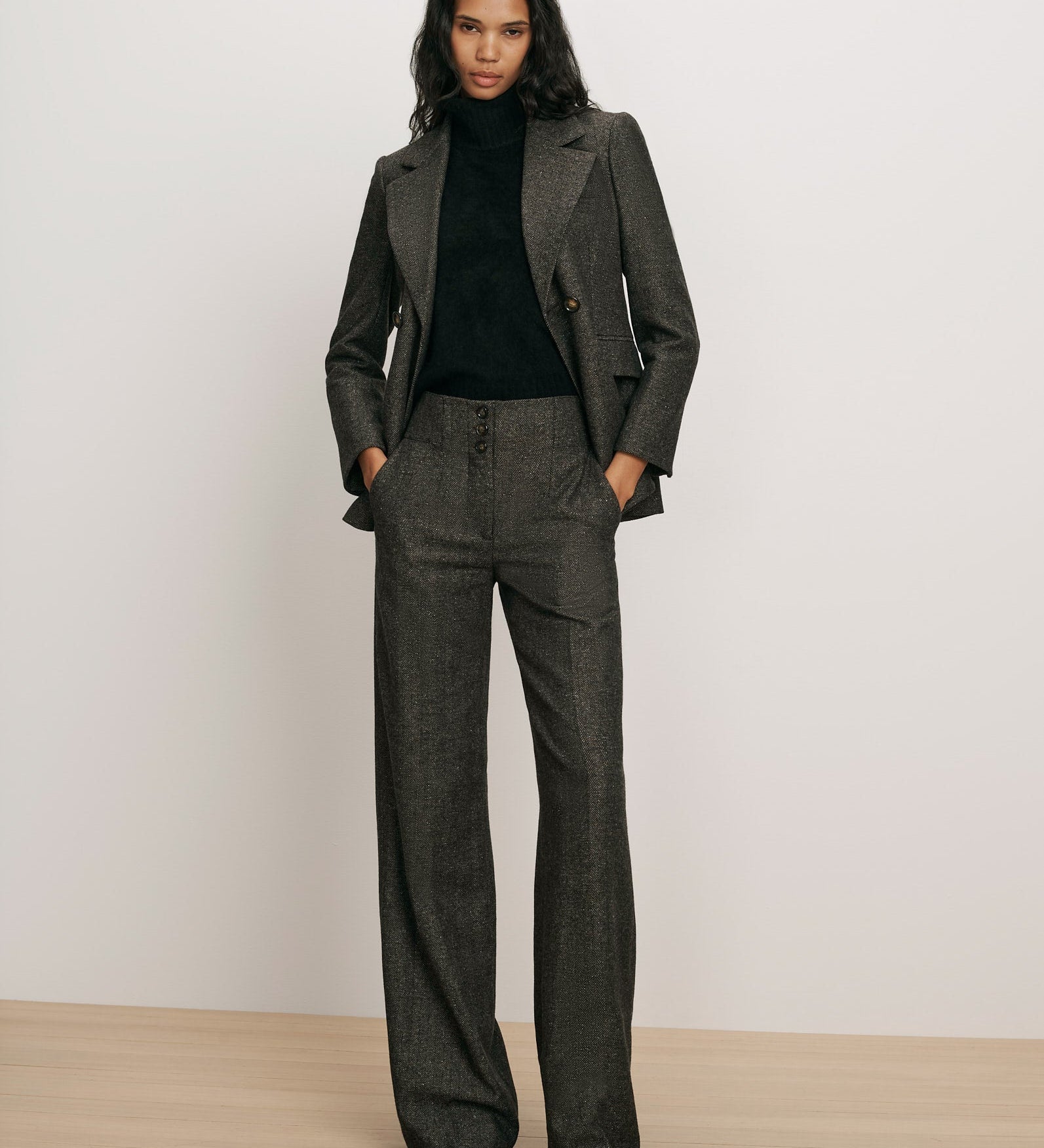 Veronica Beard - Giovanna Herringbone Wide - Leg Pant