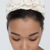 Jennifer Behr - Triple Rosette Headband in Silk Faille -- Cream