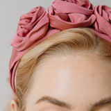 Jennifer Behr - Triple Rosette Headband in Silk Faille -- Rose