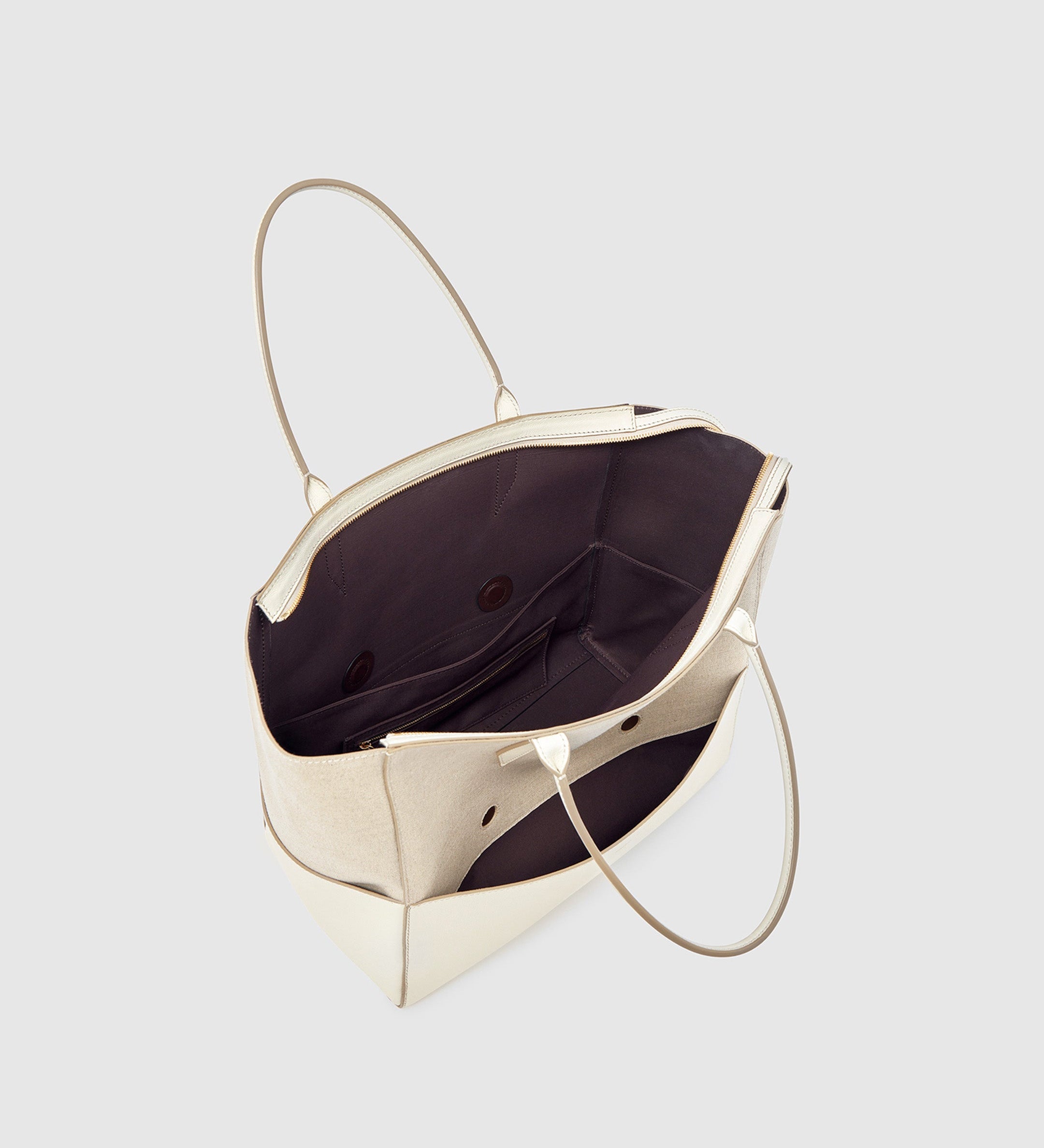 Metier - Incognito 36 Cabas Natural Linen With Smooth Calfskin White Sand
