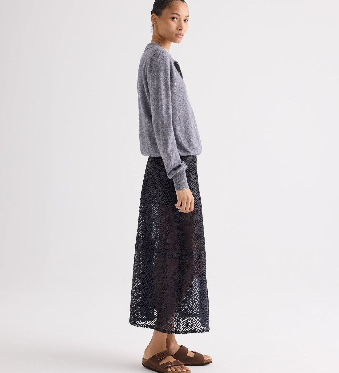TWP - A - Line Skirt in Perforated Leather