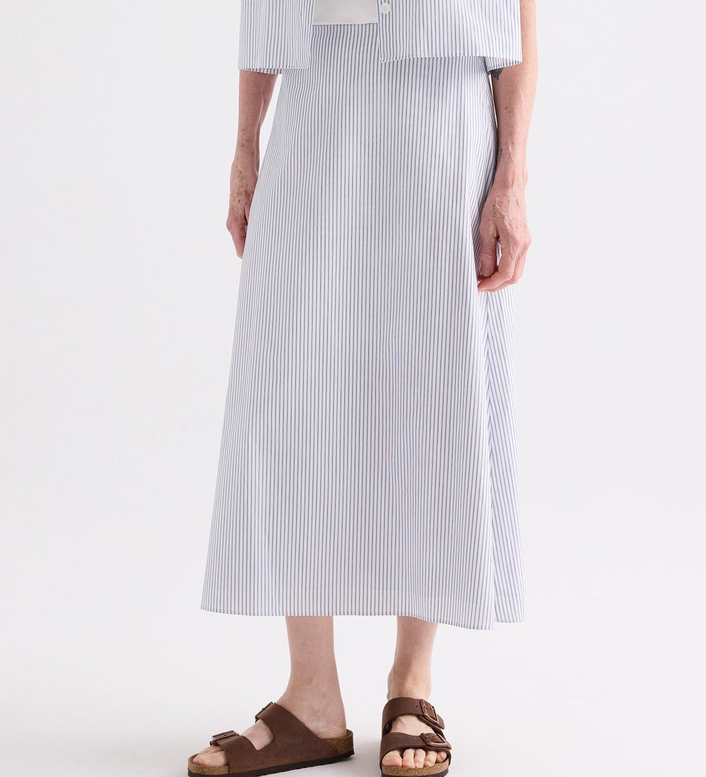 TWP - A - Line Skirt in Micro Hairline Cotton Stripe