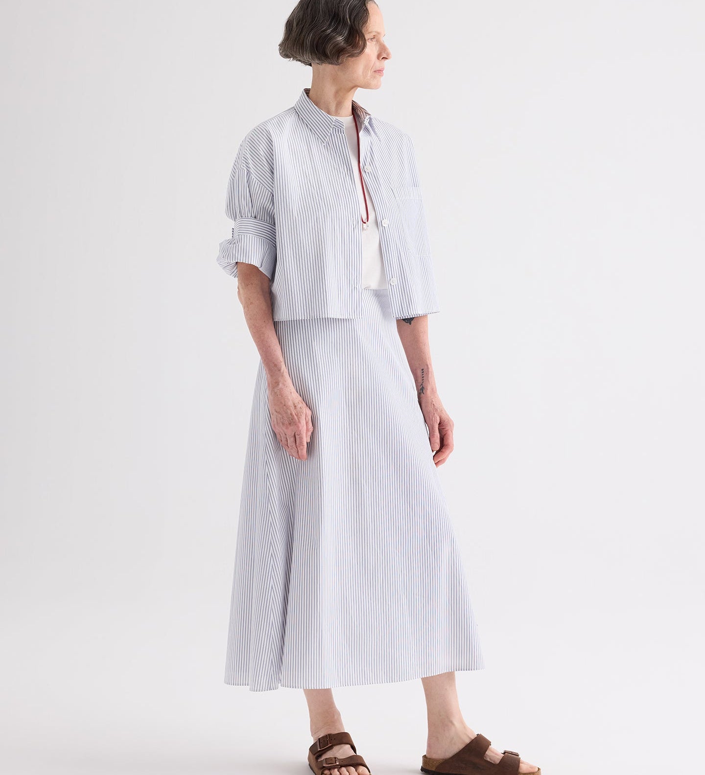 TWP - A - Line Skirt in Micro Hairline Cotton Stripe