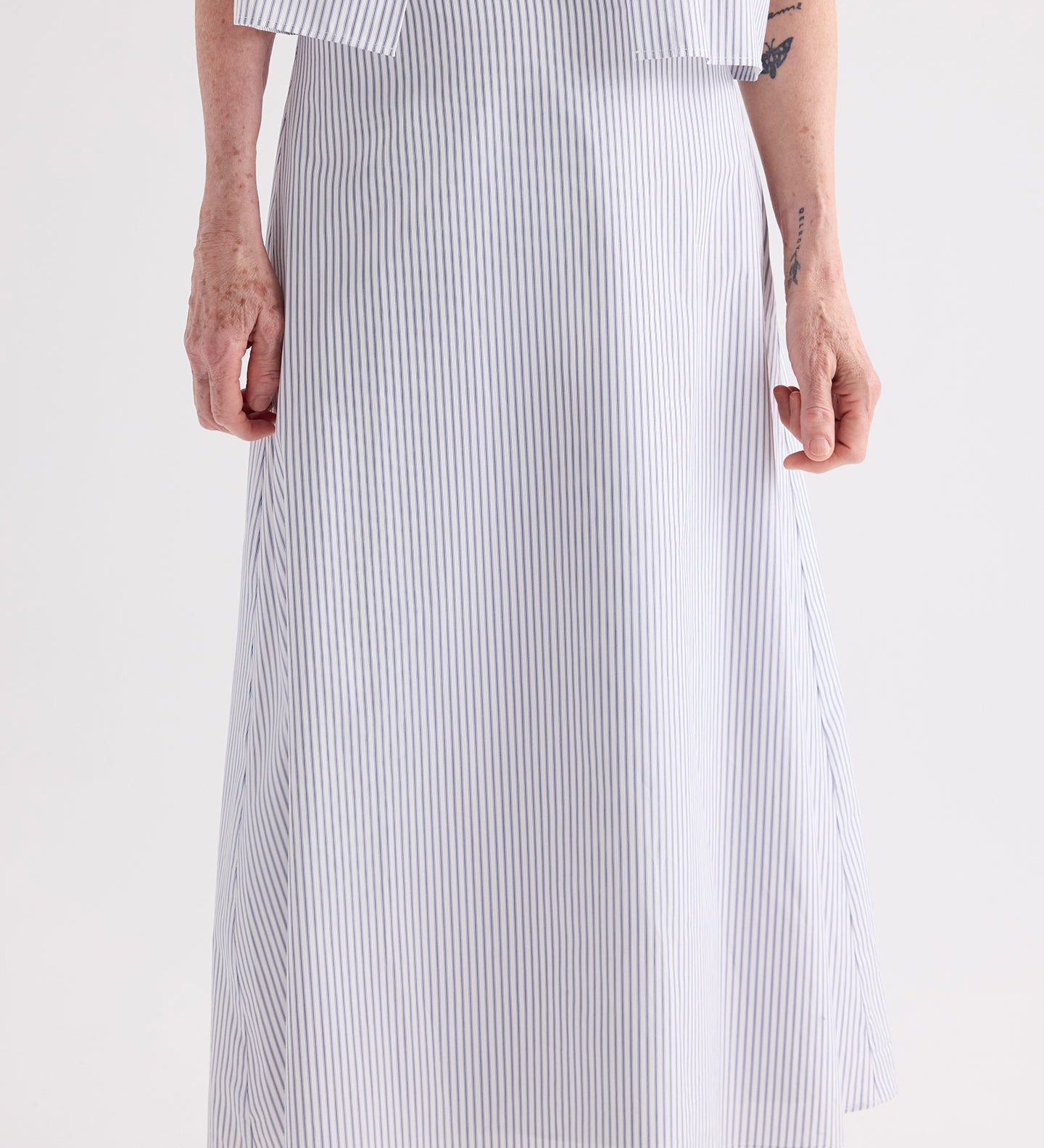 TWP - A - Line Skirt in Micro Hairline Cotton Stripe