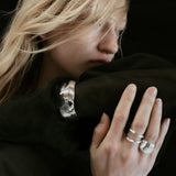 Kinn - Mira Sculptural Cigar Band Ring Diamond Silver
