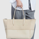 Metier - Incognito 36 Cabas Natural Linen With Smooth Calfskin White Sand