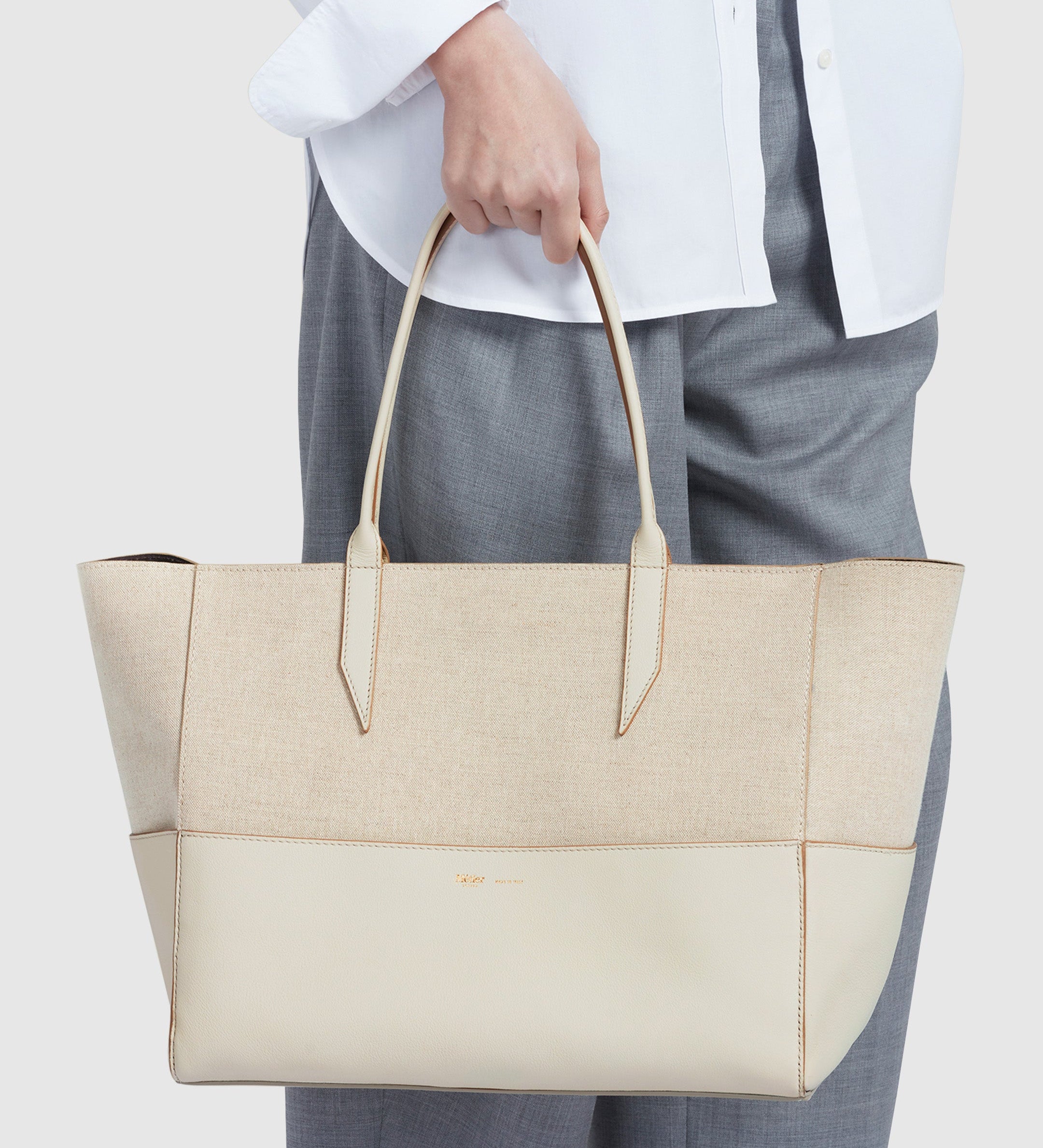 Metier - Incognito 36 Cabas Natural Linen With Smooth Calfskin White Sand