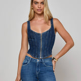 L'AGENCE - Elysia Zip Corset Denim Tank