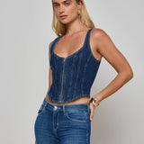 L'AGENCE - Elysia Zip Corset Denim Tank
