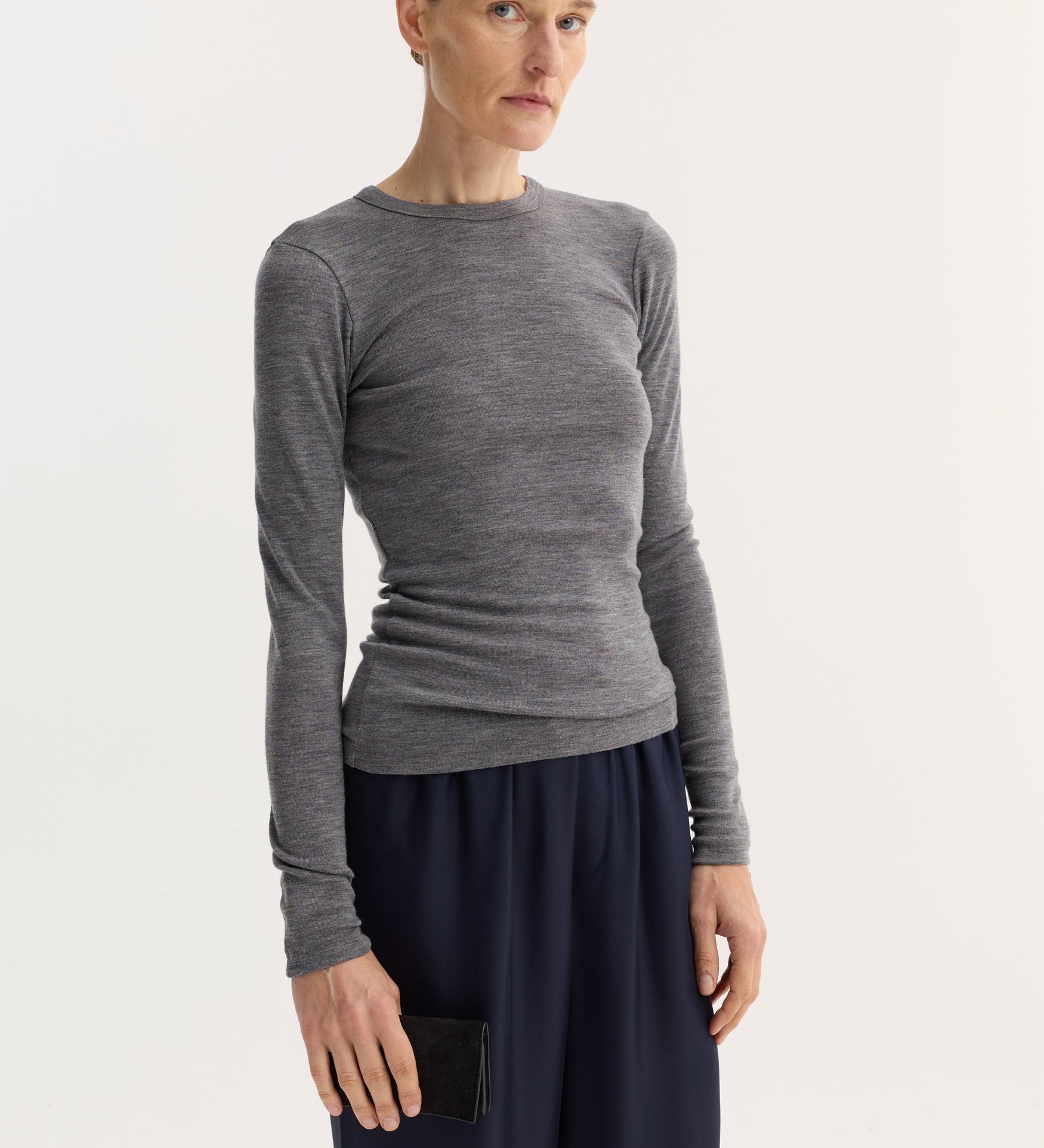 ROHE - Fine merino long sleeve | mid grey melange