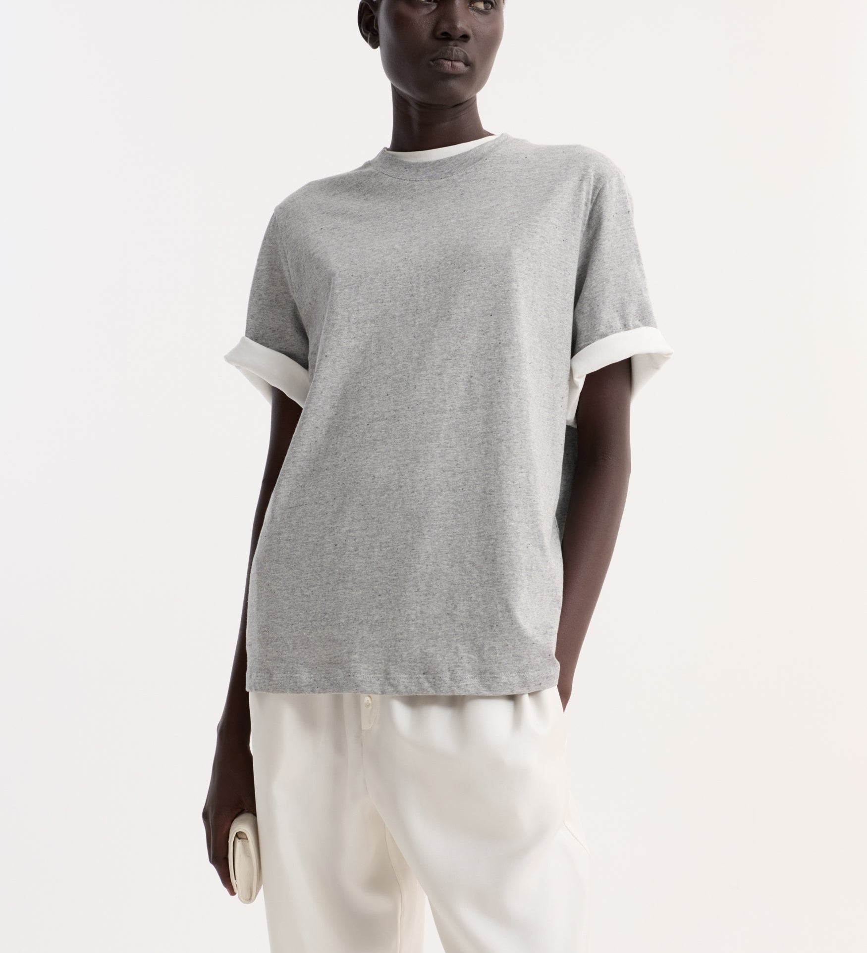 ROHE - Slub melange cotton t - shirt | light grey melange