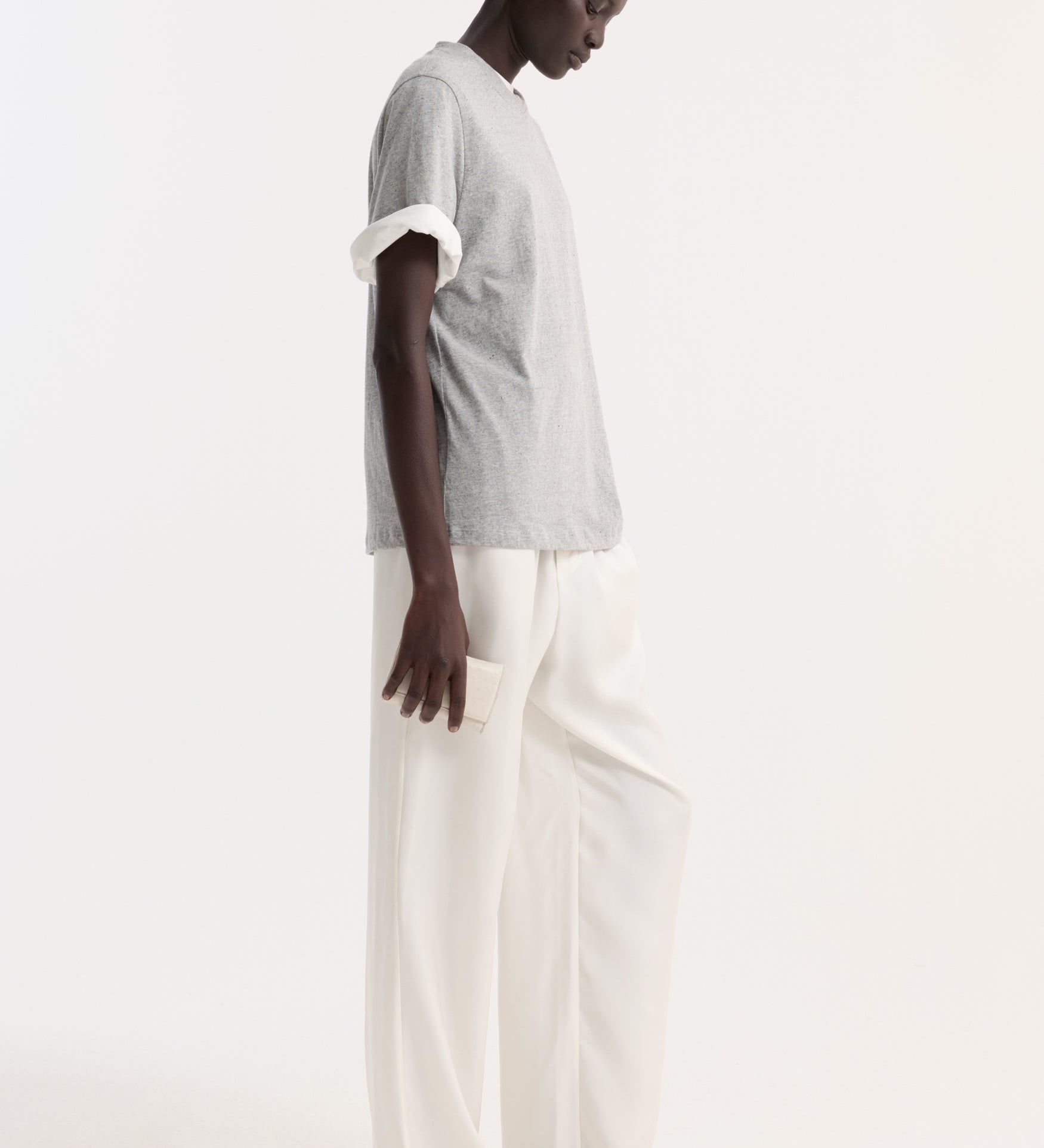 ROHE - Slub melange cotton t - shirt | light grey melange