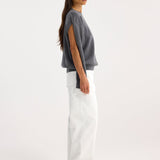 ROHE - Crew neck with open armhole | mid grey melange