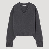 ROHE - Sculptural compact v-neck | mid grey melange