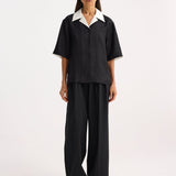 ROHE - Contrast camp collar silk shirt | black