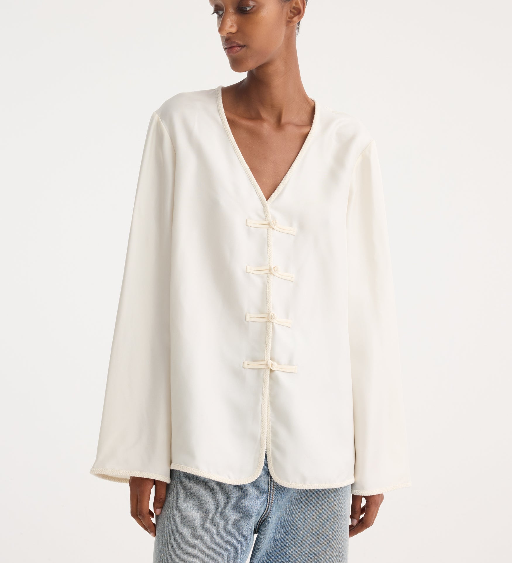 ROHE - Pankou closure silk top | cream