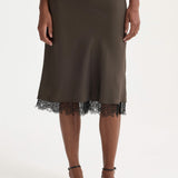 ROHE - Lace-trimmed silk skirt | earth