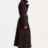 ROHE - Suede belted wrap coat | dark chocolate
