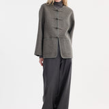 ROHE - Mandarin double-faced wool jacket | mid grey melange
