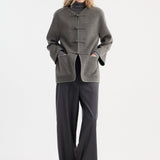 ROHE - Mandarin double-faced wool jacket | mid grey melange