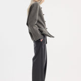 ROHE - Mandarin double-faced wool jacket | mid grey melange