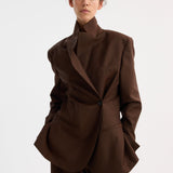 ROHE - Dual tone piqué overlap suit jacket | mahogany