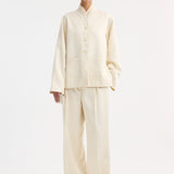 ROHE - Mandarin pearl button satin jacket | cream