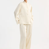 ROHE - Mandarin pearl button satin jacket | cream
