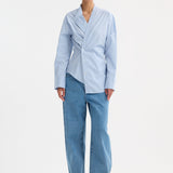 ROHE - Overlap striped shirt | fine blue stripe