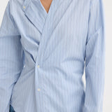 ROHE - Overlap striped shirt | fine blue stripe
