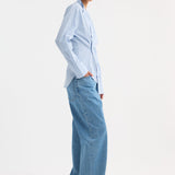 ROHE - Overlap striped shirt | fine blue stripe