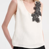 ROHE - Scoop-neck silk lace top | cream