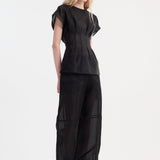 ROHE - Pleated waistline organza silk top | black