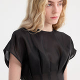 ROHE - Pleated waistline organza silk top | black
