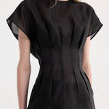 ROHE - Pleated waistline organza silk top | black