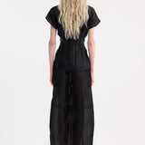 ROHE - Pleated waistline organza silk top | black