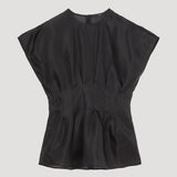 ROHE - Pleated waistline organza silk top | black