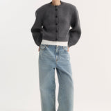 ROHE - Statement shoulder cardigan | mid grey melange