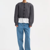 ROHE - Statement shoulder cardigan | mid grey melange