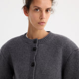 ROHE - Statement shoulder cardigan | mid grey melange