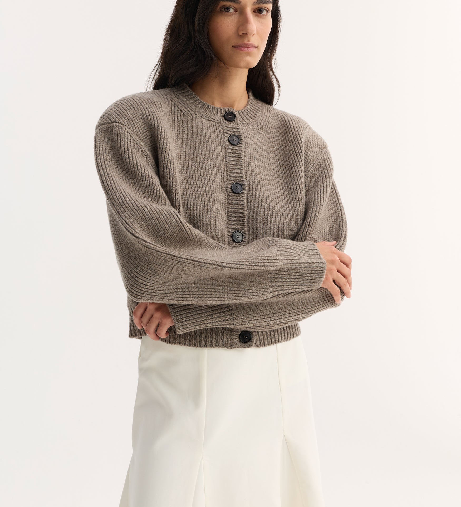 ROHE - Statement shoulder cardigan | clay melange