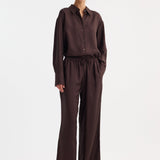 ROHE - Wide leg silk trousers | mahogany