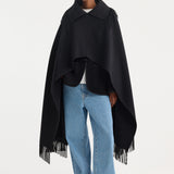 ROHE - Fringe poncho double-faced wool | black