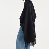 ROHE - Fringe poncho double-faced wool | black