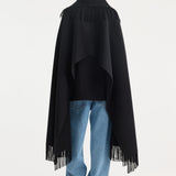 ROHE - Fringe poncho double-faced wool | black